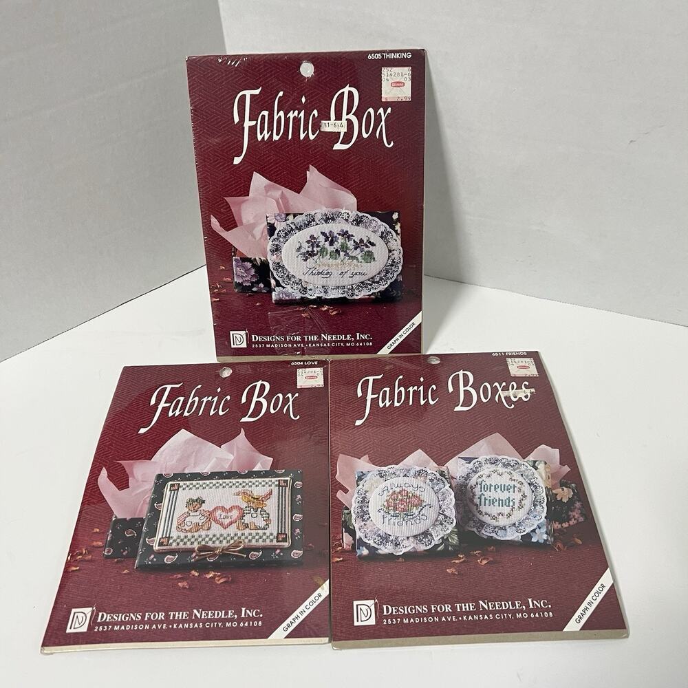 Lot Of 3 Designs For The Needle Fabric Box CrossStitch Kit #6504 Love/FriendsNEW